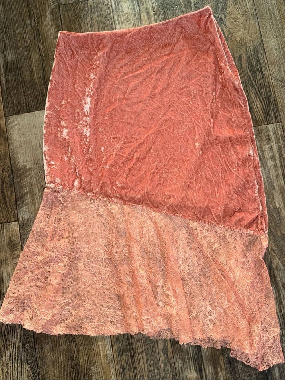 Free People Coral Pink Velvet & Lace Midi Skirt